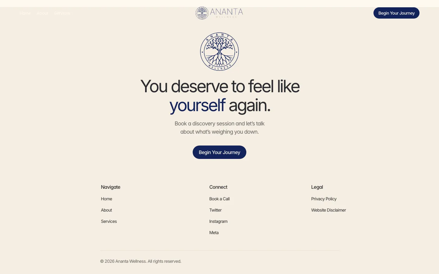 Saved screen: Closing call to begin, and the footer