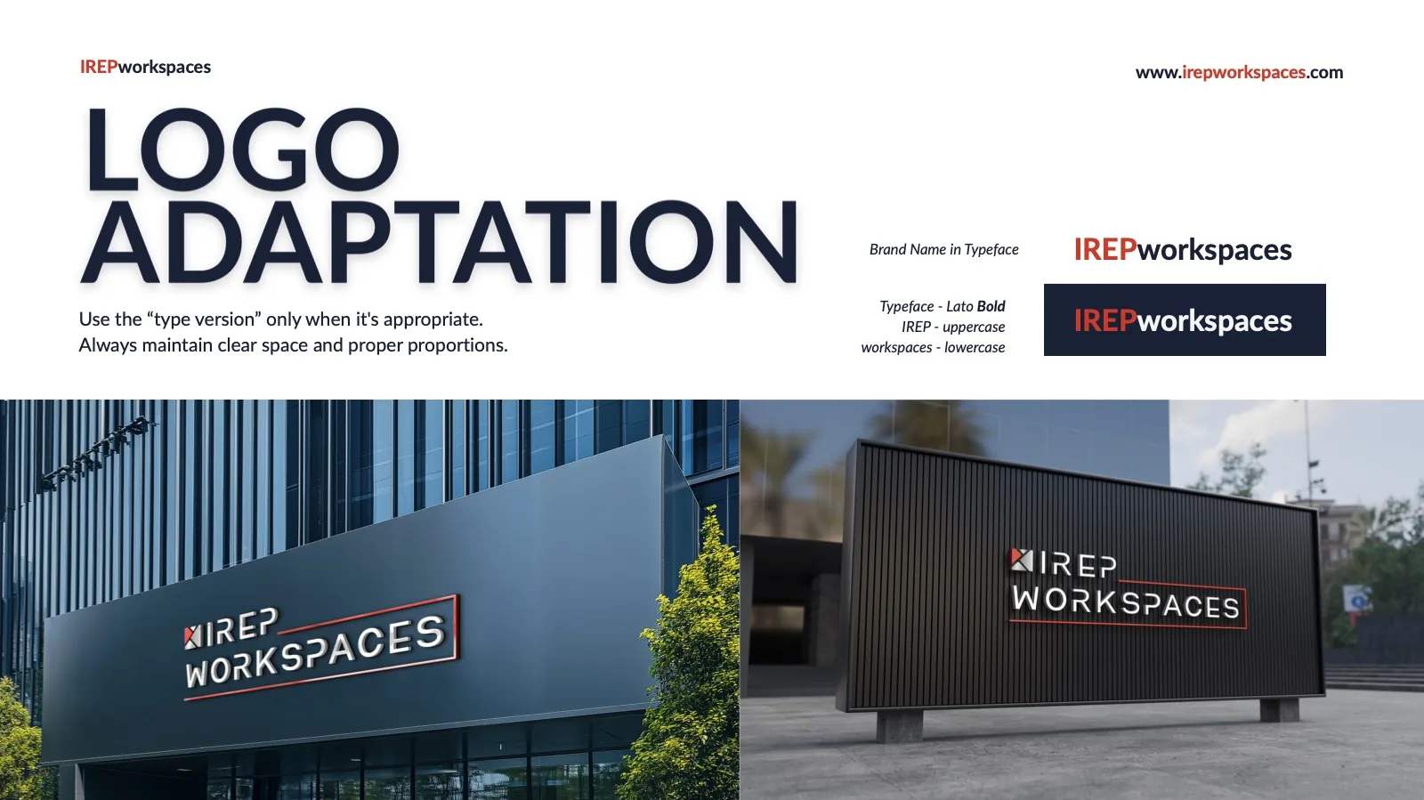 Guidelines page: logo adaptation with signage