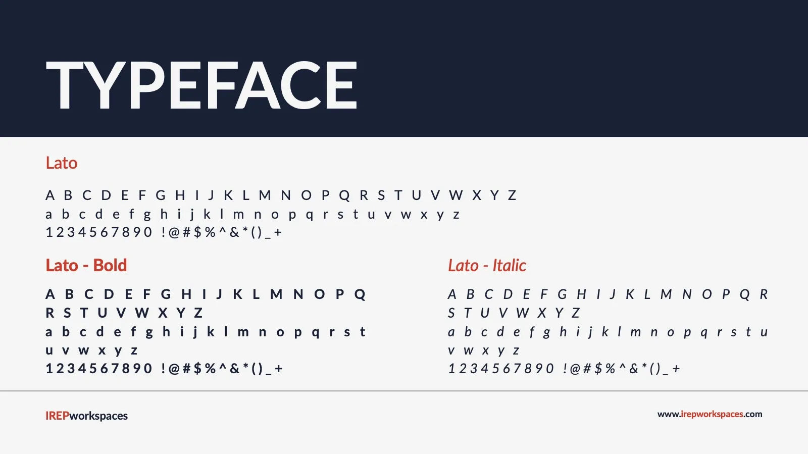 Guidelines page: typeface