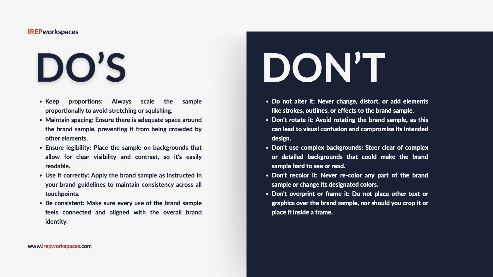 Guidelines page: do's and don'ts