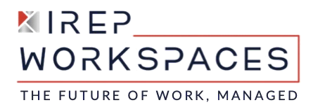 IREP workspaces logo lockup with the line The future of work, managed