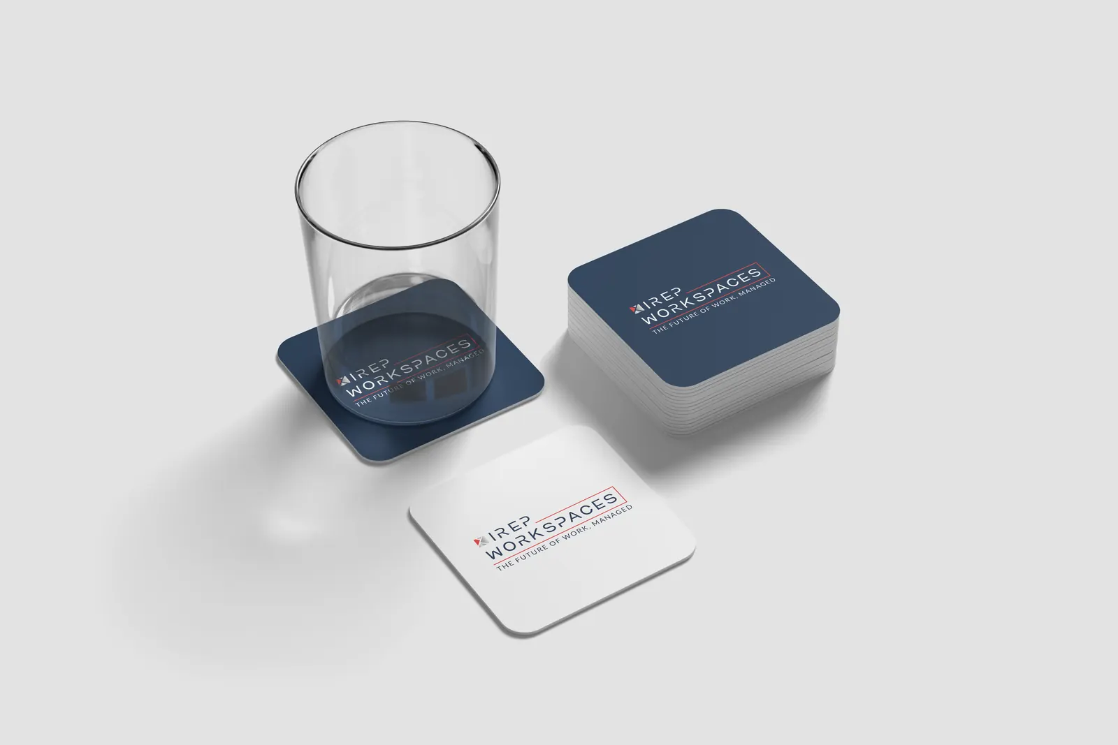 Square coasters with a glass