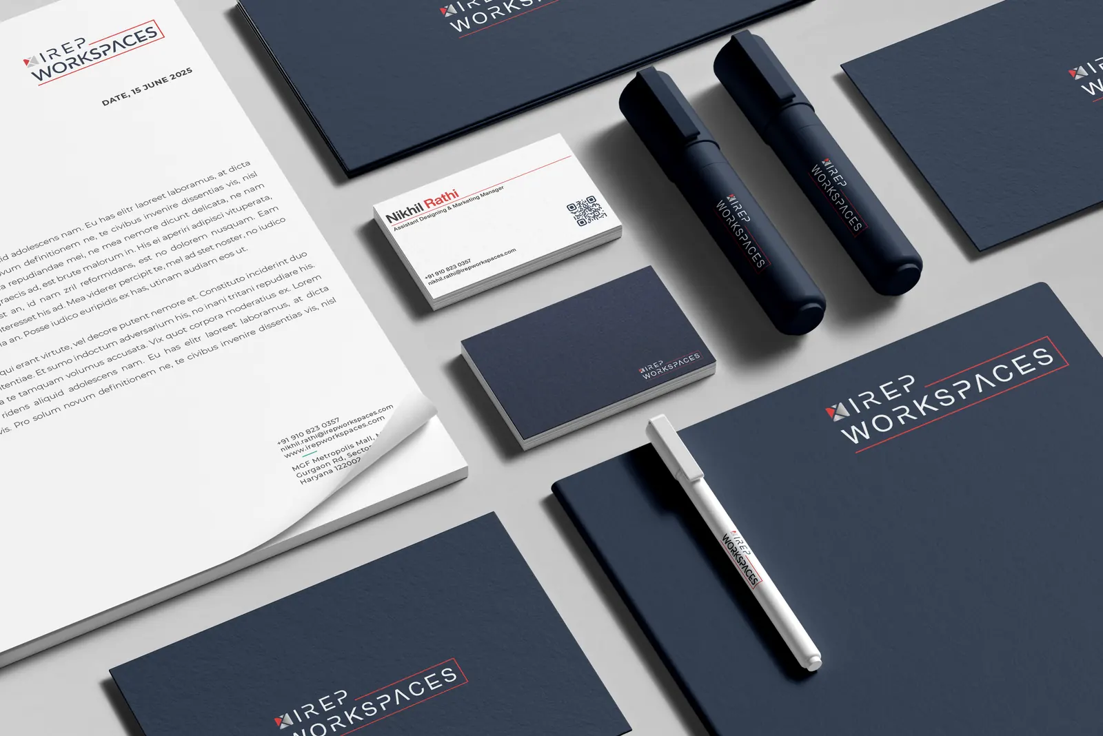 Letterhead, cards and folders flat-lay