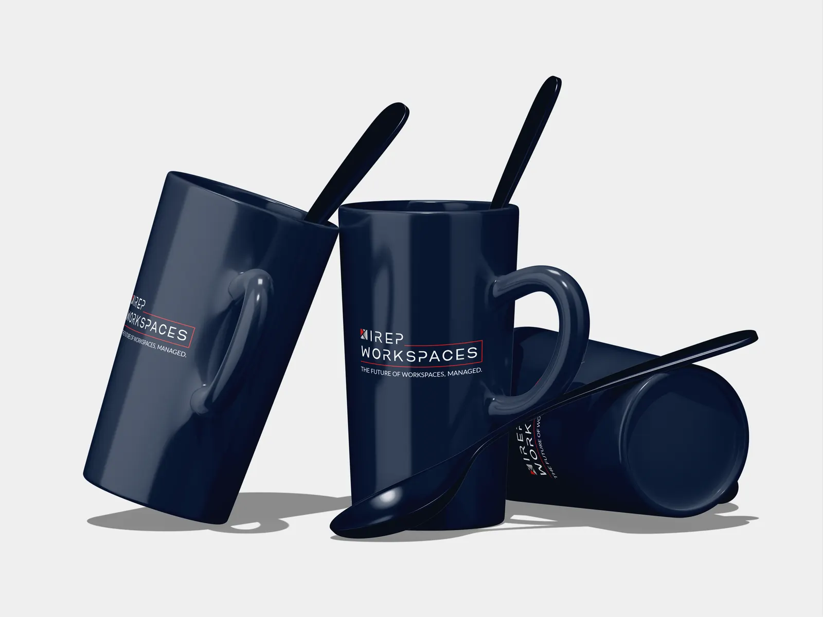 Tall navy mugs with spoons