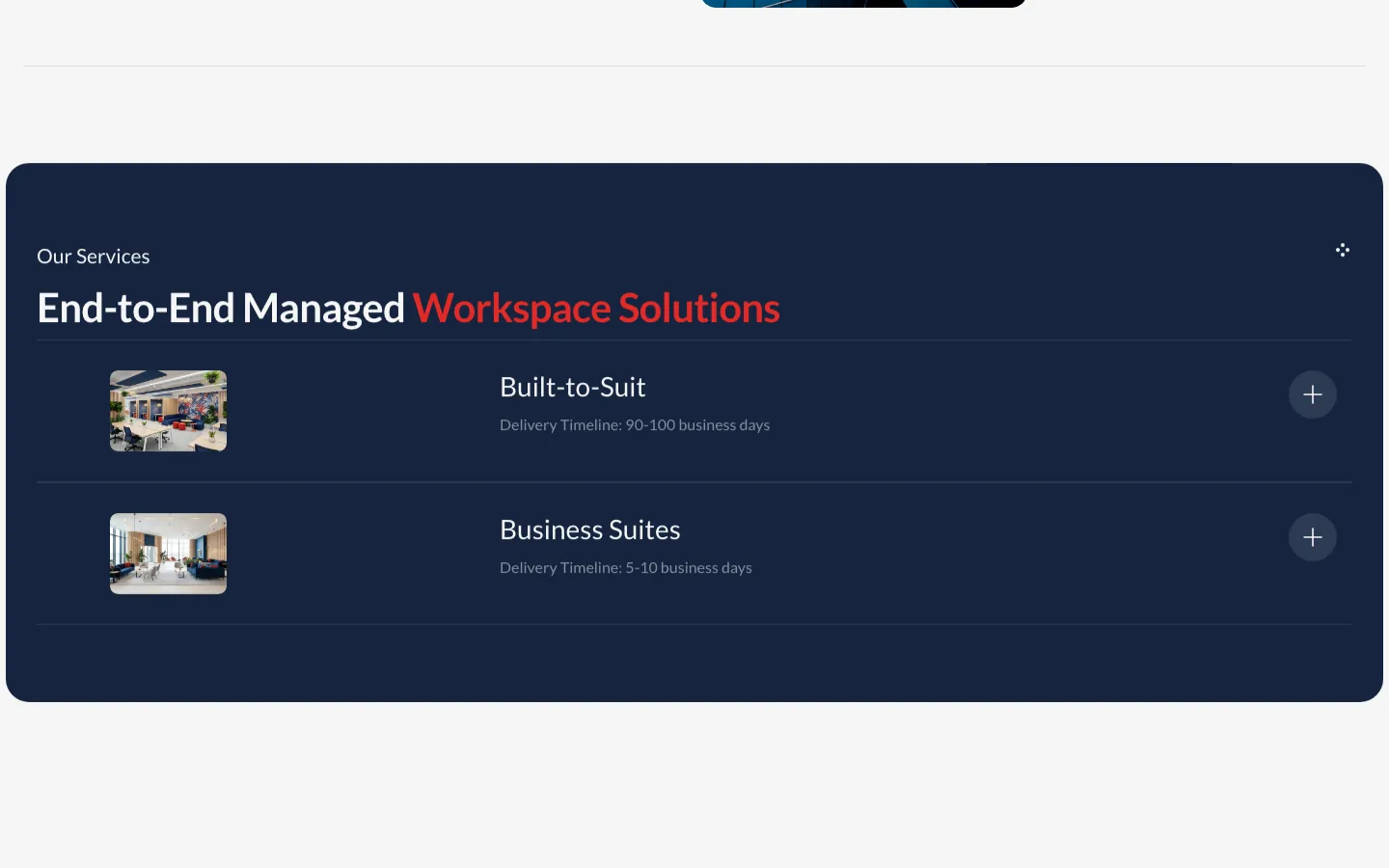 Launch website: Services: built-to-suit and business suites