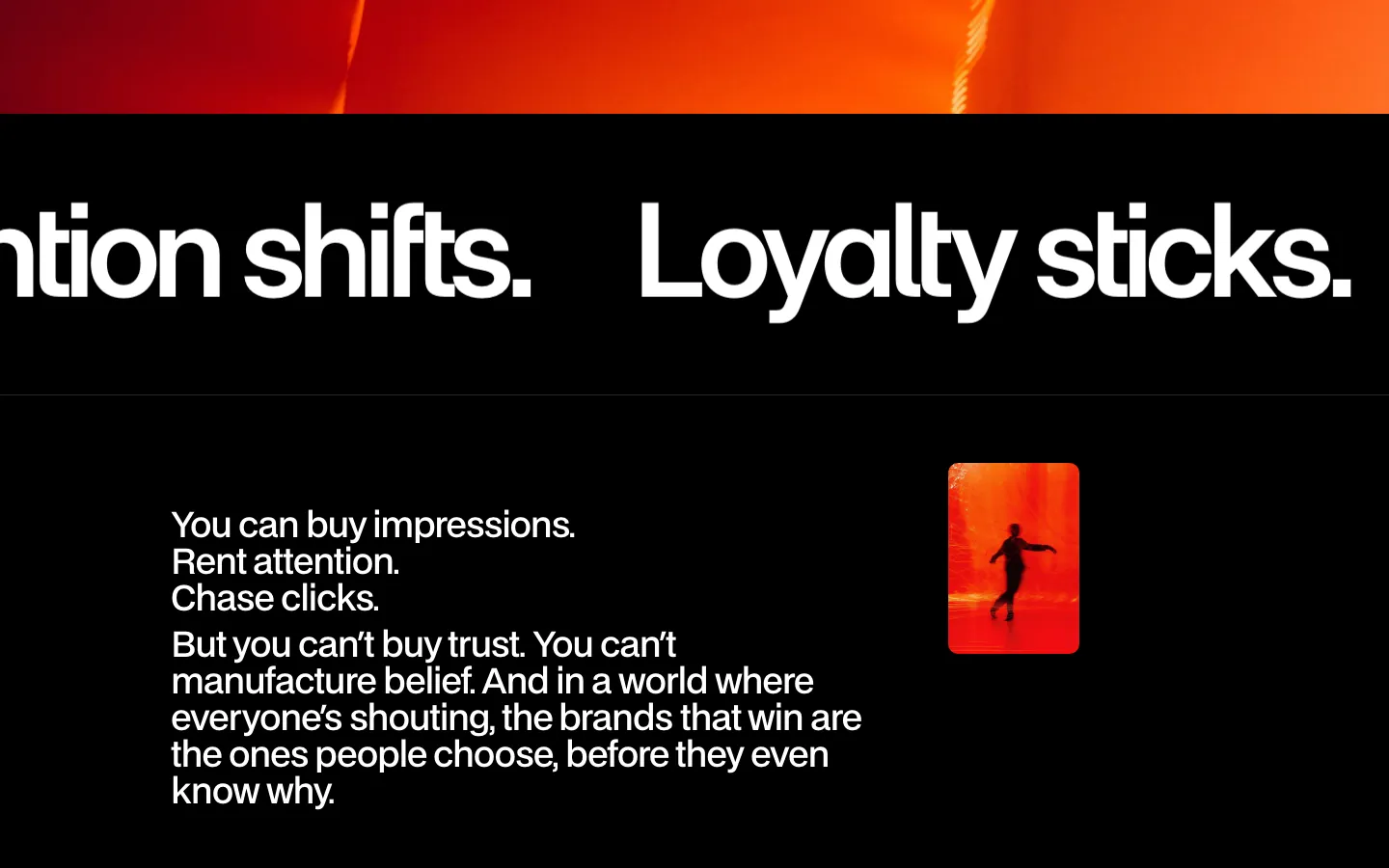 Saved screen: Manifesto: you can buy impressions, not trust