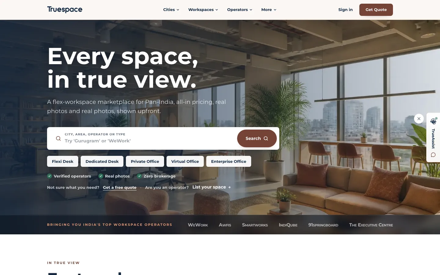 Saved website screen: Hero: every space, in true view