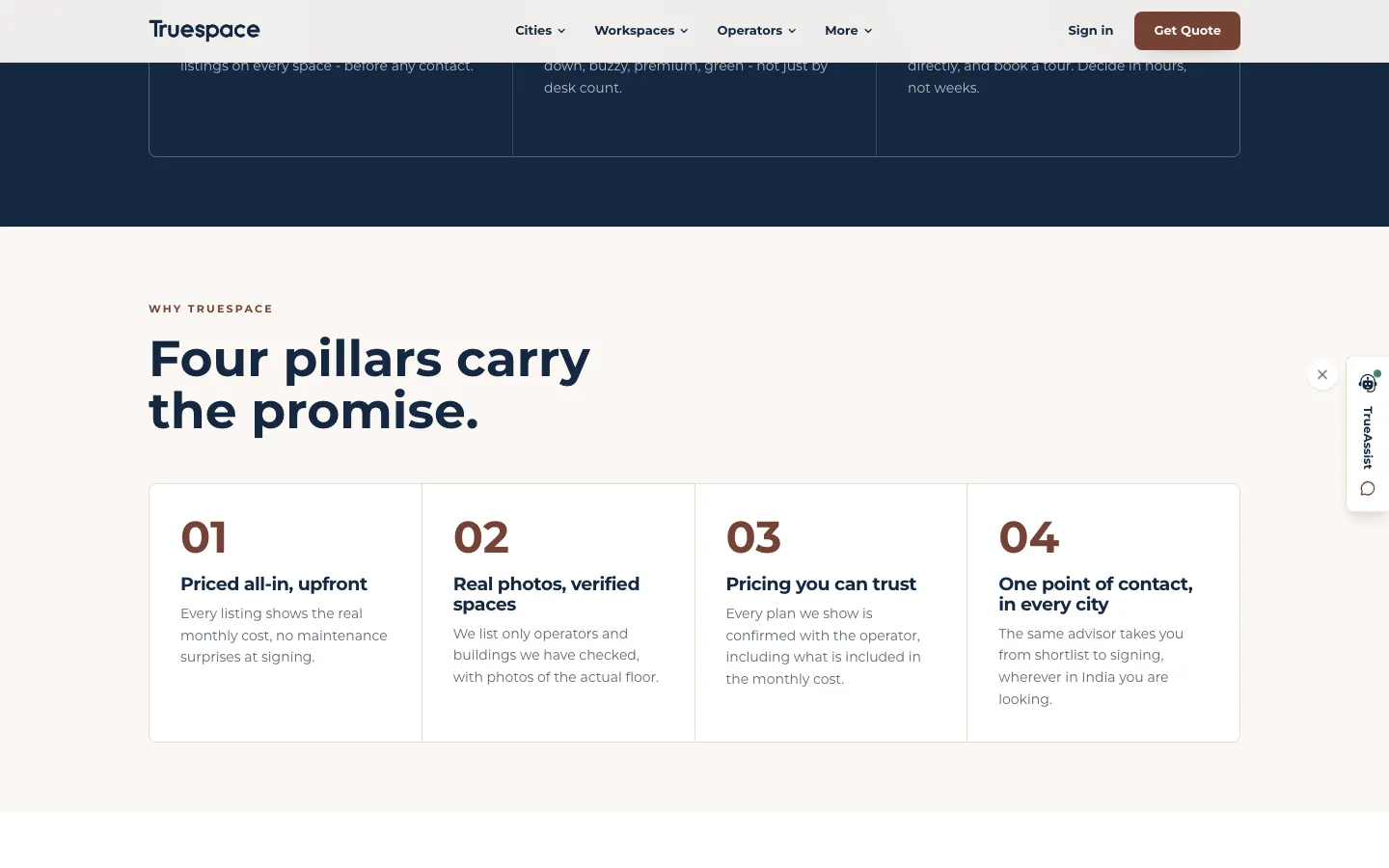 Saved website screen: Four pillars carry the promise