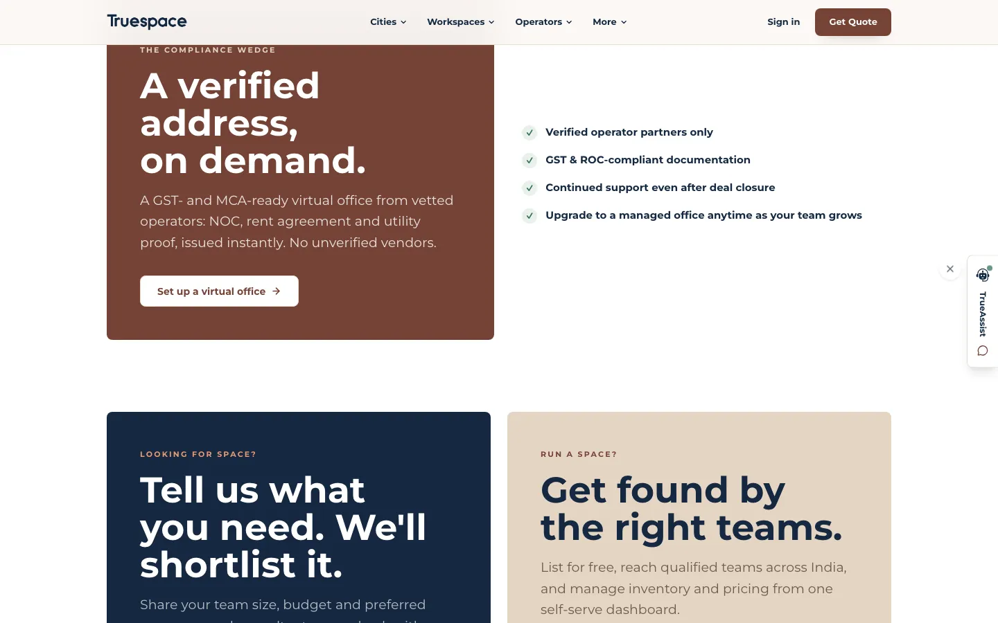 Saved website screen: Two calls to action: find space, list space